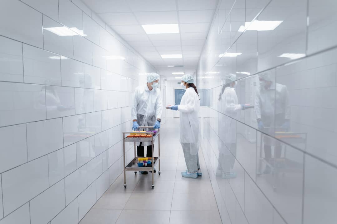 Modern Hospital Corridor with Medical Team